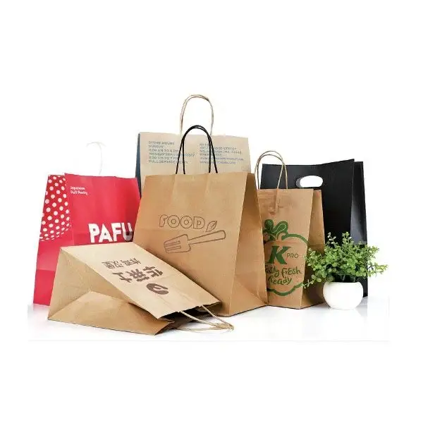 Коричневые бумажные пакеты с крученой ручкой из крафта