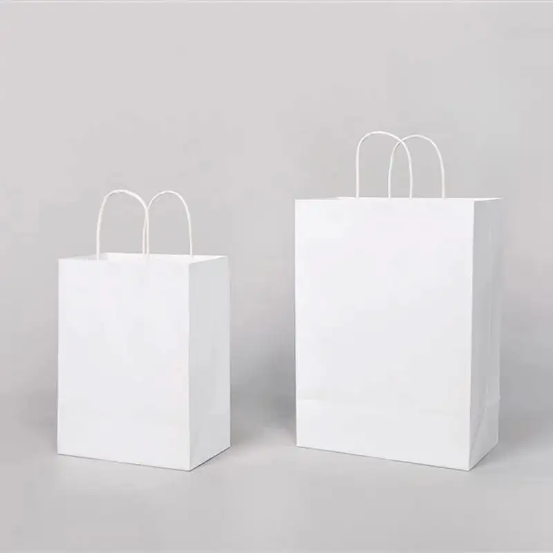 Saco de papel branco com asa torcida